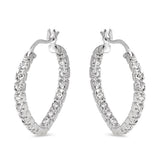 Sterling Silver Rhodium Plated CZ Dangling Hoop Earrings with Earring Width of 2MM and Snap Post