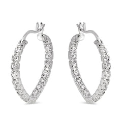 Sterling Silver Rhodium Plated CZ Dangling Hoop Earrings with Earring Width of 2MM and Snap Post