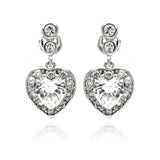Sterling Silver Trendy Heart Design Inlaid With Clear Czs Dangle Stud EarringAnd Dimensions of 10.1MM x 11.8MM