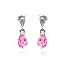 Load image into Gallery viewer, Sterling Silver Trendy Pearshaped Design with Pink Cz Stone Dangle Stud EarringAnd Stone Dimensions 5.8MM x 11.5MM