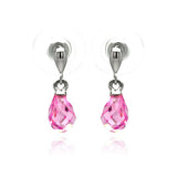 Sterling Silver Trendy Pearshaped Design with Pink Cz Stone Dangle Stud EarringAnd Stone Dimensions 5.8MM x 11.5MM