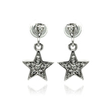 Load image into Gallery viewer, Sterling Silver Rhodium Plated Star Inlay Dangling Stud Earrings With CZ Stones