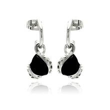 Load image into Gallery viewer, Sterling Silver Elegant Style Teardrop Design With Onyx Stone Dangle Stud EarrngAnd Dimensions of 14MM x 10MMAnd Semi Hoop  11.7MM