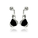Sterling Silver Elegant Style Teardrop Design With Onyx Stone Dangle Stud EarrngAnd Dimensions of 14MM x 10MMAnd Semi Hoop  11.7MM