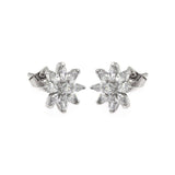 Sterling Silver  Rhodium Plated Flower Shaped Stud Earring With CZ Stones