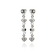 Load image into Gallery viewer, Sterling Silver Classy Style Multi Heart Link Design Embedded with Clear Czs Dangle Stud EarringAnd Dimensions of 38MM x 5MM