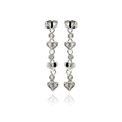 Sterling Silver Classy Style Multi Heart Link Design Embedded with Clear Czs Dangle Stud EarringAnd Dimensions of 38MM x 5MM