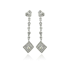 Load image into Gallery viewer, Sterling silver Vintage Style Link Design with Rhombus Drop Inlaid With Clear Czs Dangle Stud EarringAnd Dimensions of 40.6MM x 12MM