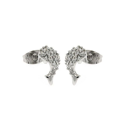 Sterling Silver Rhodium Plated Fish Shaped  Stud Earring With CZ Stones
