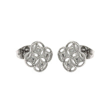 Load image into Gallery viewer, Sterling Silver Rhodium Plated Clover Shaped  Stud Earring With CZ Stones