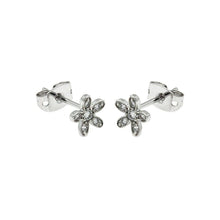 Load image into Gallery viewer, Sterling Silver  Rhodium Plated Flower Shaped Stud Earring With CZ Stones
