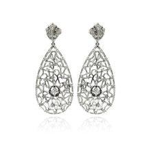 Load image into Gallery viewer, Sterling Silver Vintage Style Teardrop Shaped Drop Inalid With Clear CZs Dangle Stud EarringAnd Dimensions of 48MM x 20MM