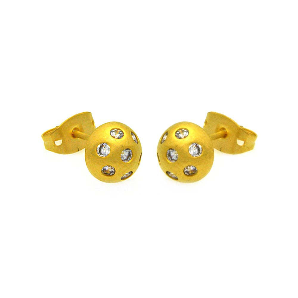 Sterling Silver Gold Plated Fancy Ball Design Embedded With Clear Czs Stud Earring Diameter 7MM