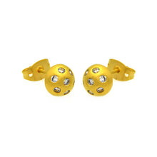 Load image into Gallery viewer, Sterling Silver Gold Plated Fancy Ball Design Embedded With Clear Czs Stud Earring Diameter 7MM