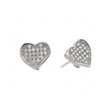 Sterling Silver Rhodium Plated Stylish Heart Hoop Earrings with Clear CZ InlayAnd Earring Dimensions of 10MMx8.8MM and Friction Back Post