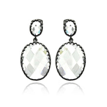 Load image into Gallery viewer, Sterling Silver Black Matte Finish Oval Design Deep Seated With Clear Czs Dangle Stud EarringAnd Dimensions of 40.6MM x 16MM