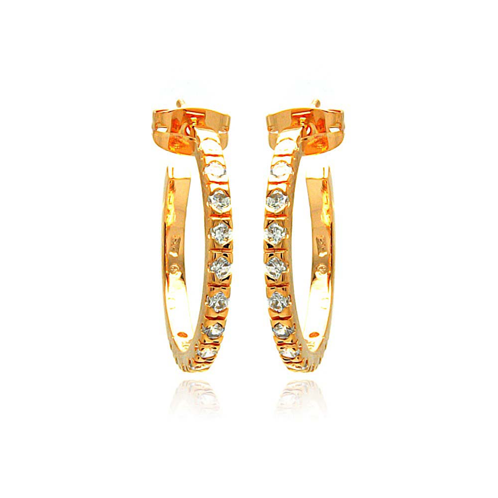 Sterling Silver Rose Gold Rhodium Plated Round CZ Hoop Earrings