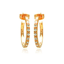 Load image into Gallery viewer, Sterling Silver Rose Gold Rhodium Plated Round CZ Hoop Earrings