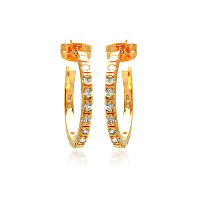 Sterling Silver Rose Gold Rhodium Plated Round CZ Hoop Earrings