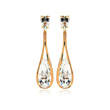 Load image into Gallery viewer, A Sophisticated Dangling Earring Set in Sleek Rose Gold Rhodium PlatedAnd With Teardrop Clear Cz Stones. Earring Dimensions of 63.3MM x 14.9MM