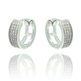 Sterling Silver Rhodium Plated  Micro Pave Round CZ Inlay Hoop Earring