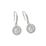 Sterling Silver Rhodium Plated Elegant Round Earrings with Clear CZ Round CZ CenterAnd Earring Dimensions of 23MMx10.6MM and Hook Post