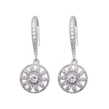 Load image into Gallery viewer, Sterling Silver Fancy Round Flower Design Set with Clear Czs Dangling Hook Earring