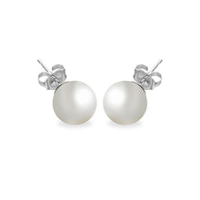 Load image into Gallery viewer, Sterling Silver Rhodium Plated Round Pearl Stud Earring