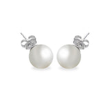Sterling Silver Rhodium Plated Round Pearl Stud Earring