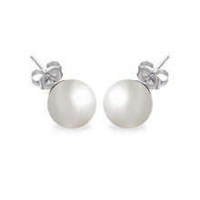 Load image into Gallery viewer, Sterling Silver Rhodium Plated Round Pearl Stud Earring