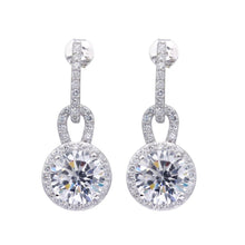 Load image into Gallery viewer, Sterling Silver Classy Large Round Cut Clear Cz with Paved Halo Setting Dangle Stud EarringAnd Earring Dimensions of 27.4MMx10.8MM