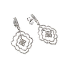 Load image into Gallery viewer, Sterling Silver Fancy Cut-Out Marqui Flower Design with Centered Clear Czs Dangle Stud EarringAnd Earring Dimensions of 34.4MMx18.5MM