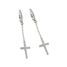 Load image into Gallery viewer, A Modern Cabled Dangling Hoop Earring Cross Design Set in Sterling Silver Inlaid With Clear Cz StonesAnd Earring Width 9.9MM