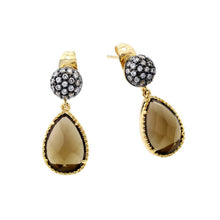 Load image into Gallery viewer, Sterling Silver Gold Round Cluster Paved with CZ Earrings with Champagne Teardrop DangleAnd Friction Back Post