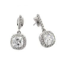 Load image into Gallery viewer, Sterling Silver Rhodium Plated Elegant Square CZ Dangle Earrings Micro PavedAnd with Friction Back Post
