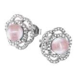 Sterling Silver Fancy Pave Flower with Centered White Pearl Stud EarringAnd Friction Back PostAnd Earring Dimensions of 13MMx13MM