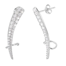 Load image into Gallery viewer, Sterling Silver Rhodium Plated Fancy Micro Pave Tapered Hanging Earring with Friction Back Post