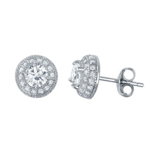 Load image into Gallery viewer, Sterling Silver Nickel Free Rhodium Plated Dome Round Shaped  Stud Earrings With CZ Stones