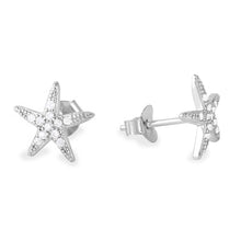 Load image into Gallery viewer, Sterling Silver Rhodium Plated Star Shaped Stud Earrings With CZ Stone