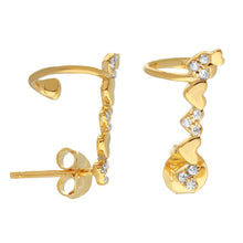 Load image into Gallery viewer, Sterling Silver Gold Plated Heart Shape Climbing Earrings With CZ Stones