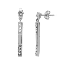 Load image into Gallery viewer, Sterling Silver Rhodium Plated Dangling Bar CZ Earrings