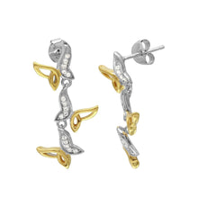 Load image into Gallery viewer, Sterling Silver Two Toned Three Open Butterfly Shaped  Earrings With CZ Stones
