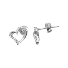 Load image into Gallery viewer, Sterling Silver Rhodium Plated Open Sideways CZ Heart Stud Earrings