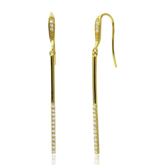 Sterling Silver Gold Plated Bar Shape Dangling Earrings With CZ Stones