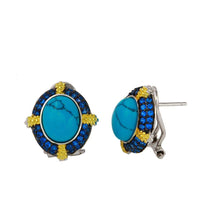 Load image into Gallery viewer, Sterling Silver Rhodium Plated Turquoise Bead Earring With Yellow And Blue Round CZ