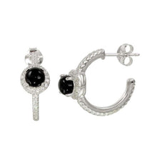 Load image into Gallery viewer, Sterling Silver Semi Hoop CZ Earrings With CZ And Black Stone