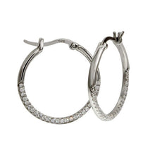 Load image into Gallery viewer, Sterling Silver Rhodium Plated Outside CZ Hoop Earrings