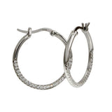 Sterling Silver Rhodium Plated Outside CZ Hoop Earrings