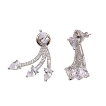 Load image into Gallery viewer, Sterling Silver Rhodium Plated Front And Back CZ Earrings