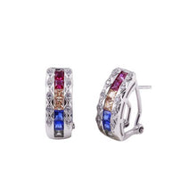 Load image into Gallery viewer, Sterling Silver Rhodium Plated Multi-Colored Clip On Hoop Earrings